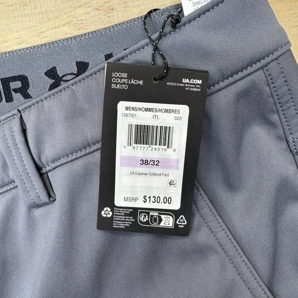 NEW Under Armour Expanse Softshell Pants Mens 38 X 32 Gray Loose 1387001 025